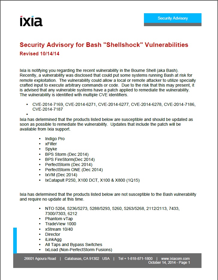 Security Advisory for Bash "Shellshock" Vulnerabilities