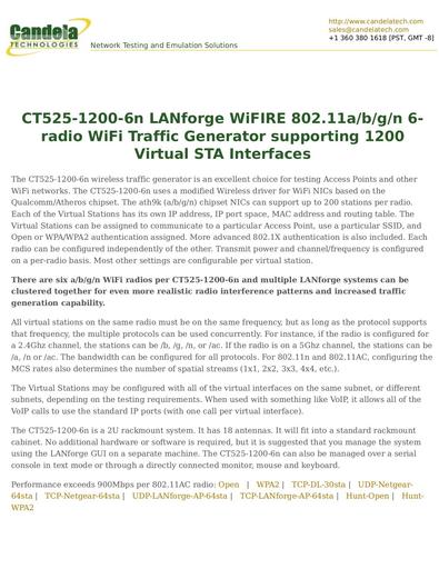 CT525-1200-6n LANforge WiFIRE 802.11a/b/g/n 6-radio WiFi Traffic Generator supporting 1200 Virtual STA Interfaces