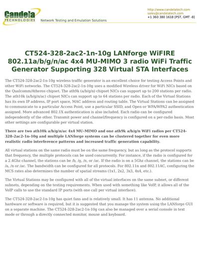 CT524-328-2ac2-1n-10g LANforge WiFIRE 802.11a/b/g/n/ac 4x4 MU-MIMO 3 radio WiFi Traffic Generator Supporting 328 Virtual STA Interfaces