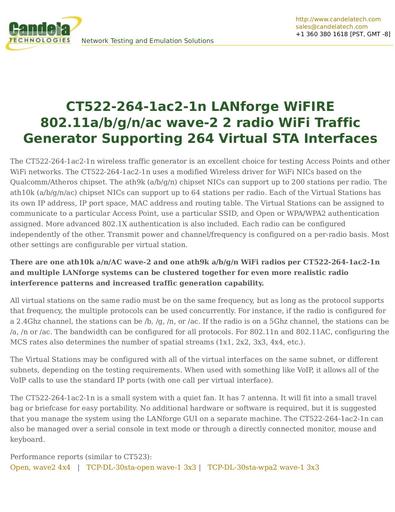 CT522-264-1ac2-1n LANforge WiFIRE 802.11a/b/g/n/ac wave-2 2 radio WiFi Traffic Generator Supporting 264 Virtual STA Interfaces