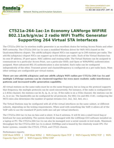 CT521a-264-1ac-1n Economy LANforge WiFIRE 802.11a/b/g/n/ac 2 radio WiFi Traffic Generator Supporting 264 Virtual STA Interfaces