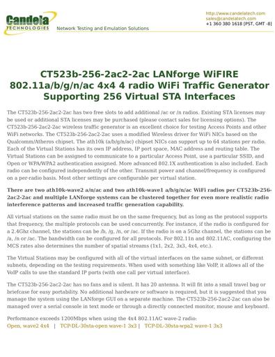 CT523b-256-2ac2-2ac LANforge WiFIRE 802.11a/b/g/n/ac 4x4 4 radio WiFi Traffic Generator Supporting 256 Virtual STA Interfaces