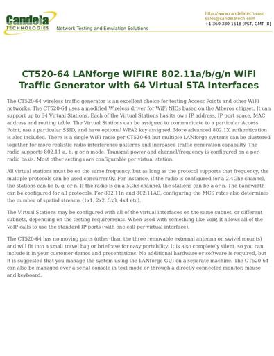 CT520-64 LANforge WiFIRE 802.11a/b/g/n WiFi Traffic Generator with 64 Virtual STA Interfaces