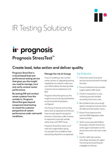 IR Prognosis StressTest Solutions