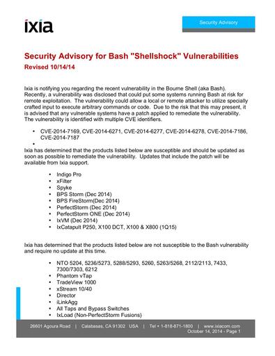 Security Advisory for Bash "Shellshock" Vulnerabilities