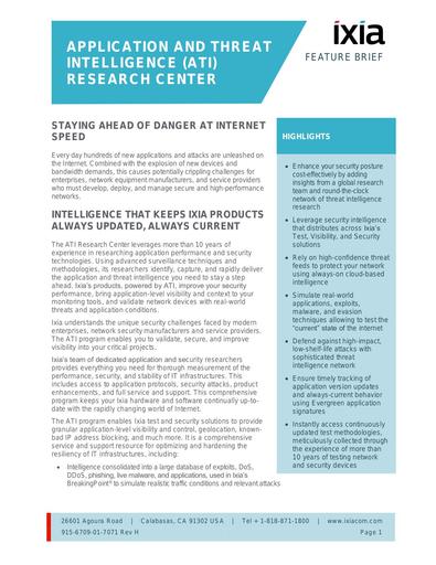 Ixia Application and Threat Intelligence (ATI) Research Center Solution Brief