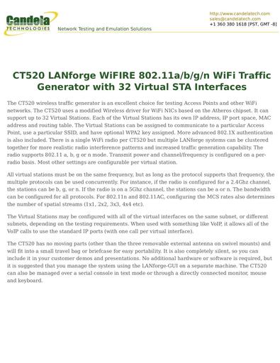 CT520 LANforge WiFIRE 802.11a/b/g/n WiFi Traffic Generator with 32 Virtual STA Interfaces