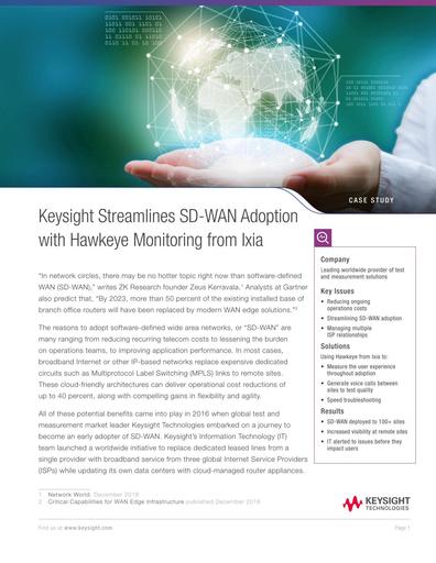 Keysight Streamlines SD WAN Adoption with Hawkeye Monitoring from Ixia