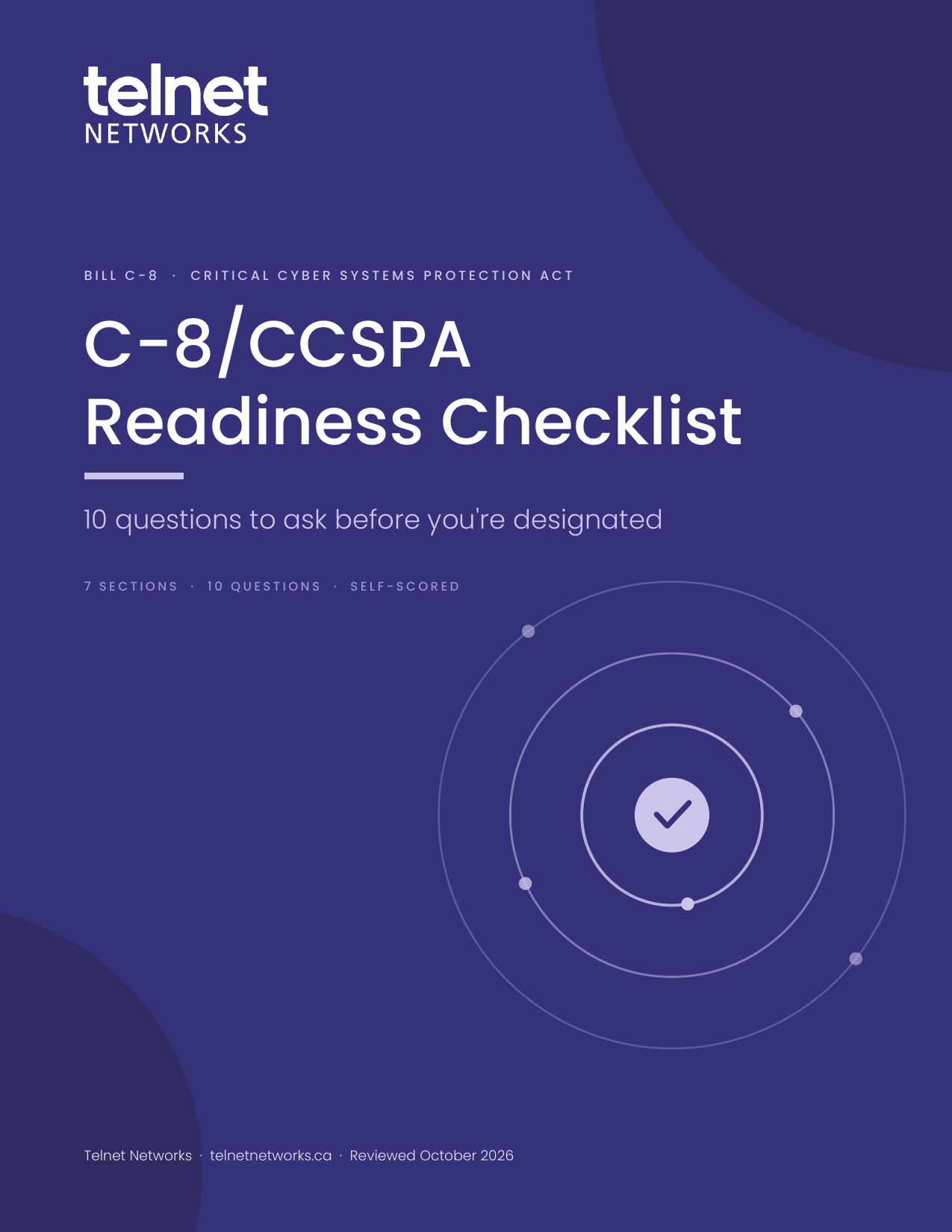 Cover of the C-8/CCSPA Readiness Checklist from Telnet Networks